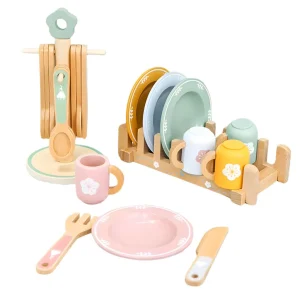 Set de Vajilla de Madera Completo con Escurridor y Porta-Utensilios