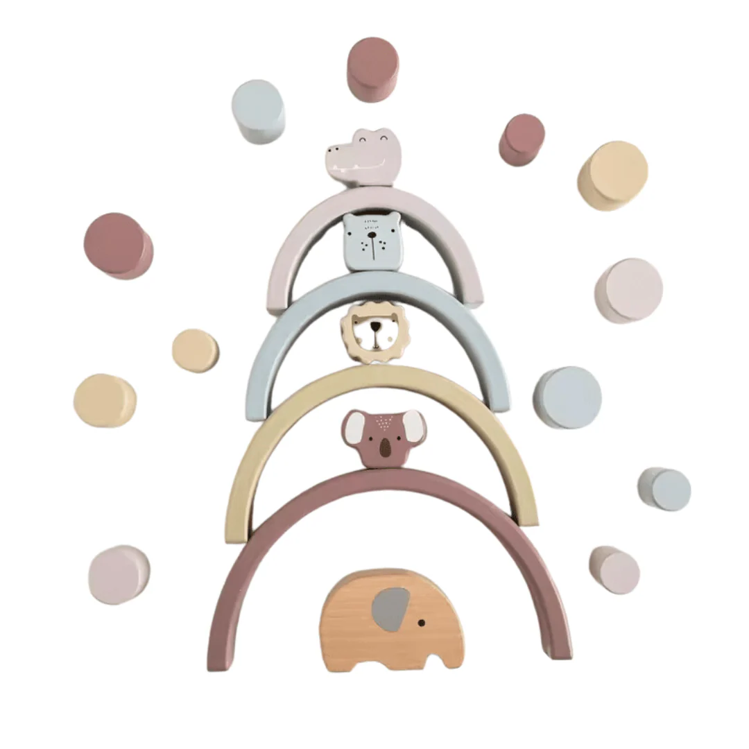 Set de Equilibrio Arcoíris y Animales de Madera