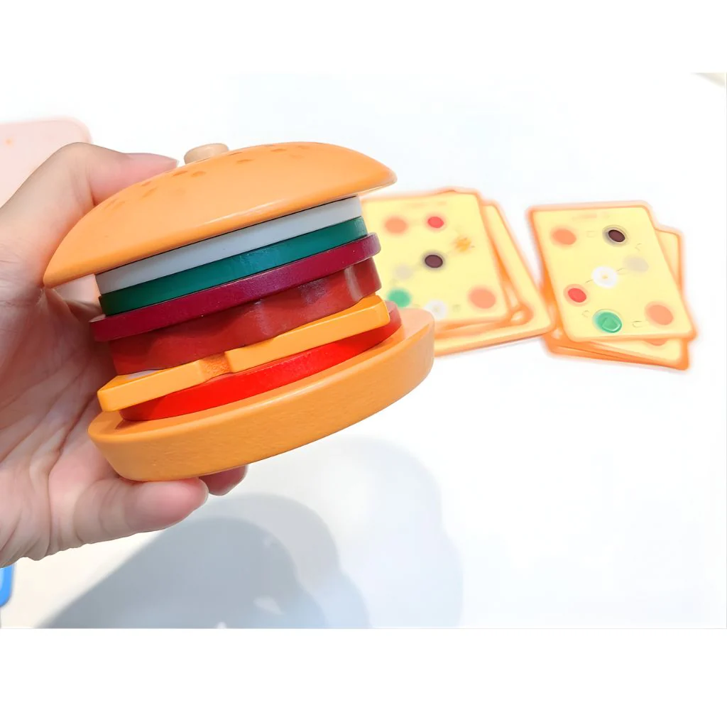 Hamburguesa Didáctica Apilable con Tarjetas de Recetas (Madera)